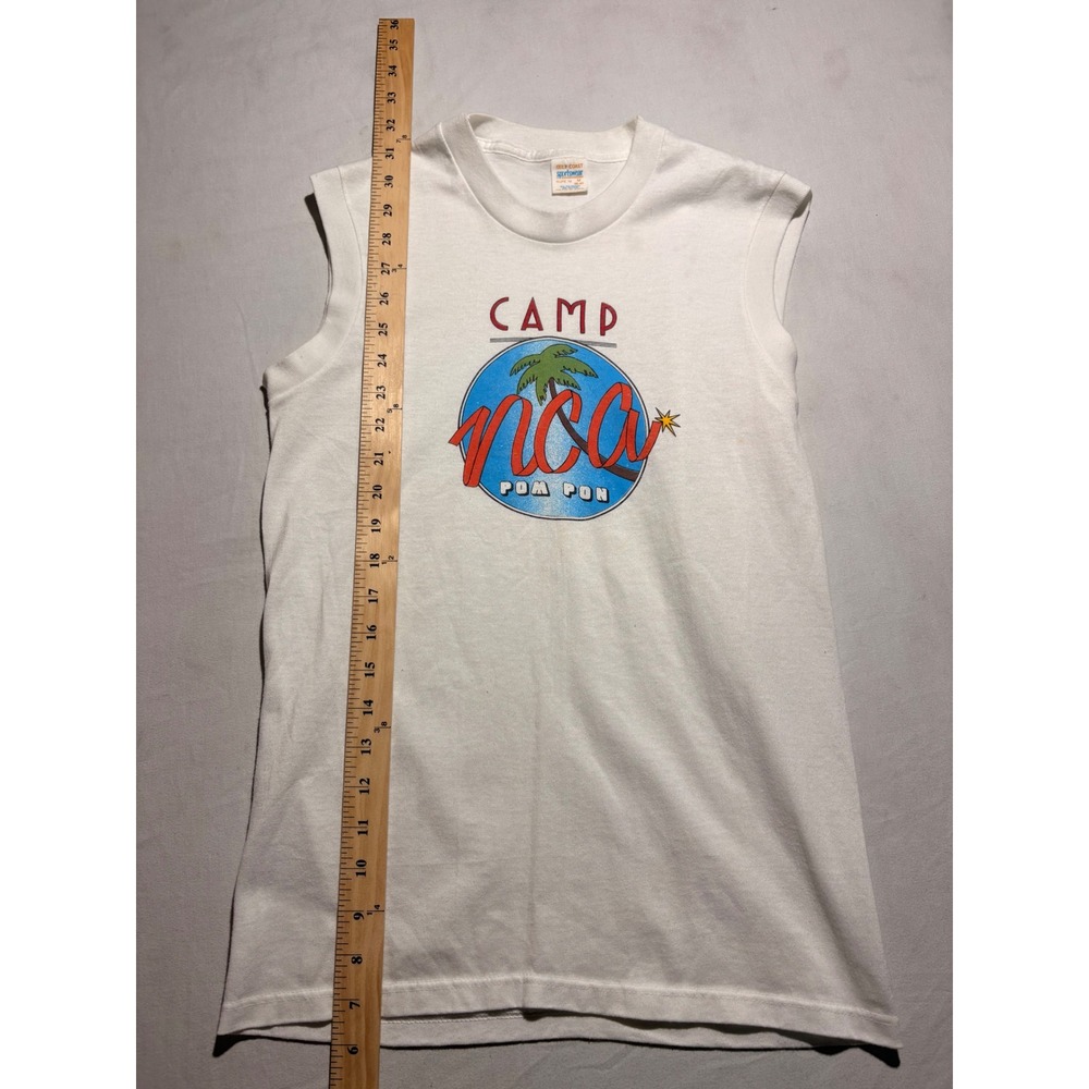 Vintage Gulf Coast Sportswear Camp NCA Pom Pon Sleeveless Tee White Medium